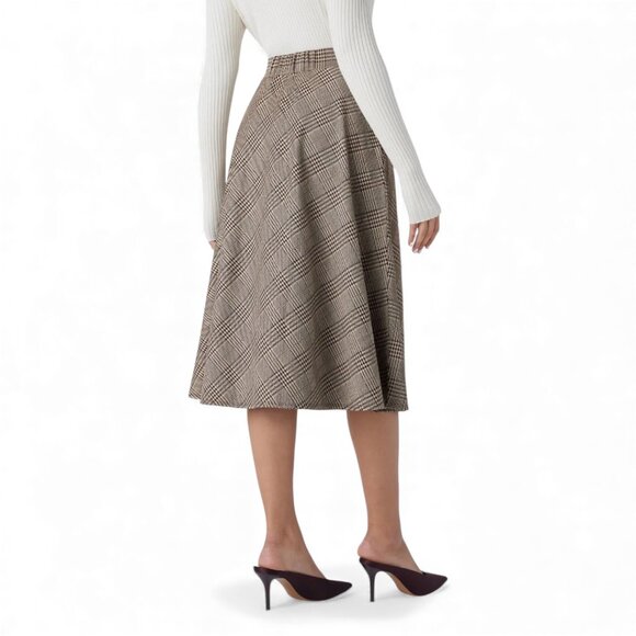 HALARA Plaid A-Line Midi Skirt Tartan Houndstooth Office NWT - Picture 3 of 13